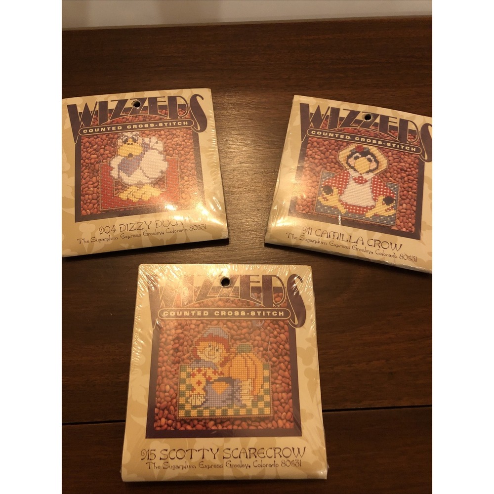 Cross-Stitch Wizzers 911 Camilla Crow-915 Scarecrow-904 Duck Lot of 3 Kits NEW